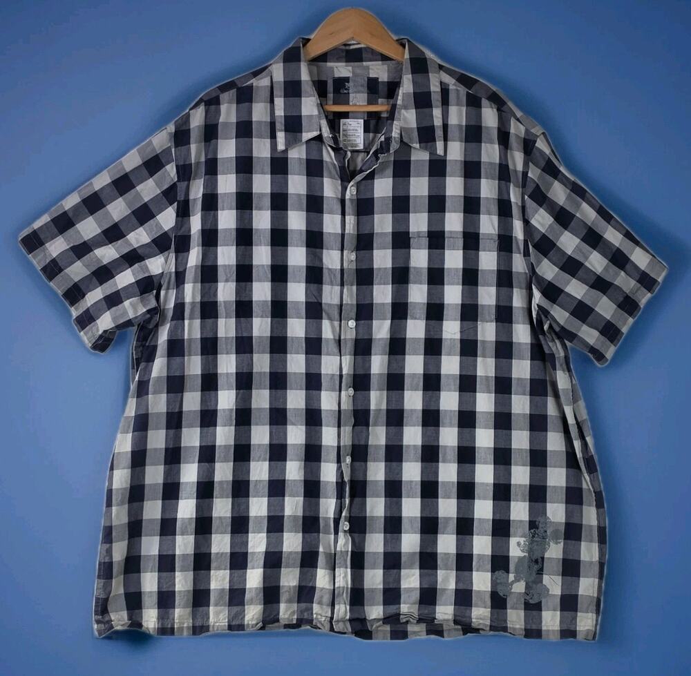Disneyland Walt Disney World Men's XXL Button Up Check Blue Gray Mickey Mouse